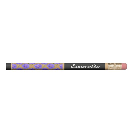 Floral Pattern Blue Garden Flower with Custom Name Pencil (Front)