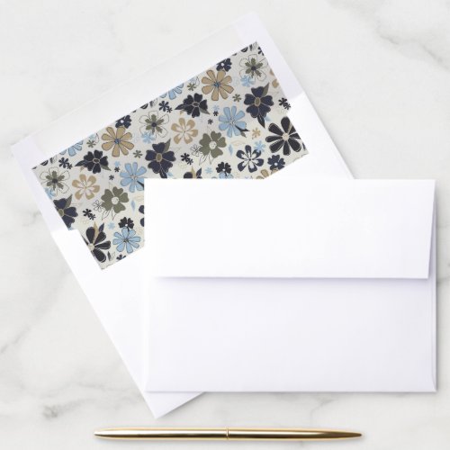 Floral Pattern Blue Outline Flowers Envelope Liner