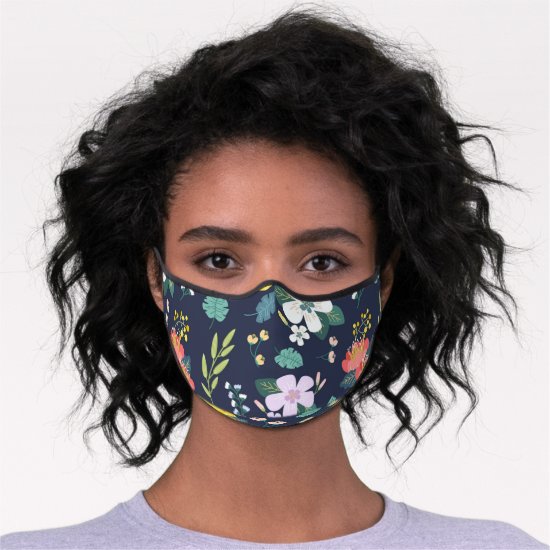 floral pattern blue premium face mask