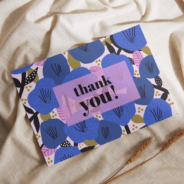 Floral Pattern Blue Thank You Postcard (Creator Uploaded)