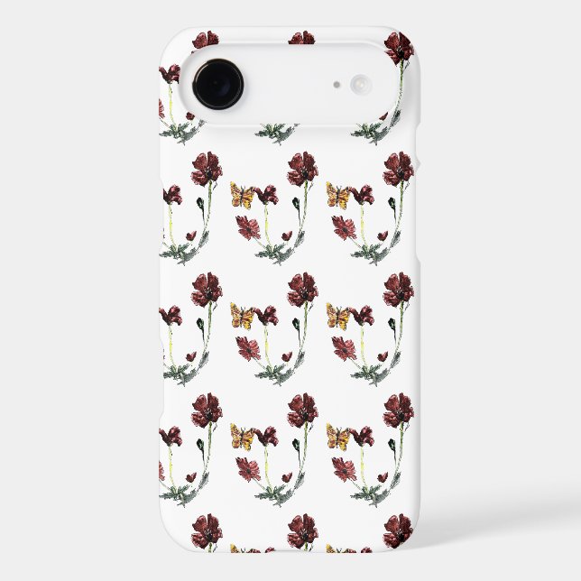 Floral Pattern Butterfly Poppy Case-Mate iPhone Case (Back)
