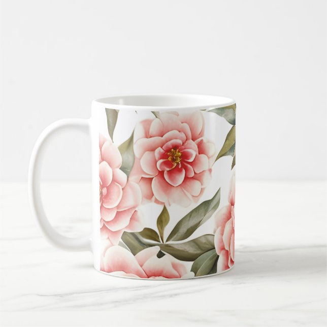 Floral Pattern Camellia Flowers Coffee Mug (Left)