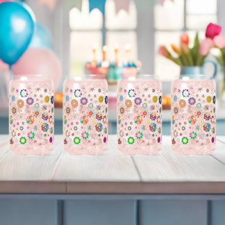 Floral Pattern Can Glass
