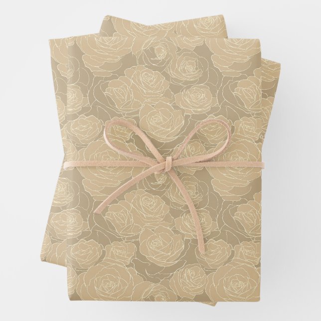 Floral Pattern | Champagne Roses Wrapping Paper Sheets (In situ)