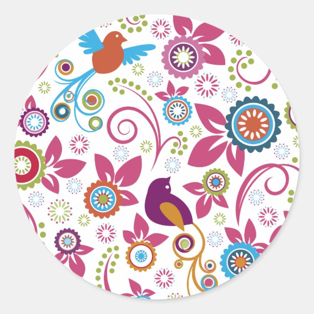 Floral Pattern Classic Round Sticker (Front)