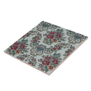 Floral Pattern Colorful Trendy Flowers and Leaves  Ceramic Tile