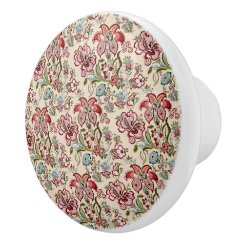 Floral Pattern Colorful Trendy Flowers Pink Green  Ceramic Knob