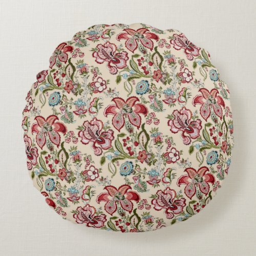 Floral Pattern Colorful Trendy Flowers Pink Green  Round Pillow