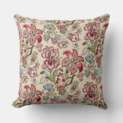 Floral Pattern Colorful Trendy Flowers Pink Green  Throw Pillow