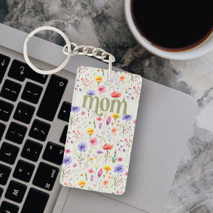 Floral Pattern Colorful Wildflower Soft Green Mom Keychain