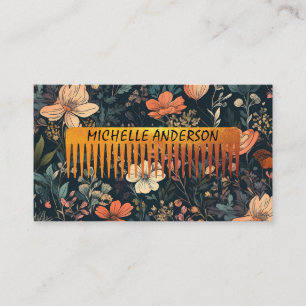 Floral Pattern   Comb Hair Stylist Business Card