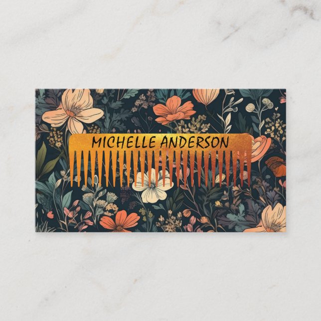Floral Pattern | Comb Hair Stylist Business Card (Front)