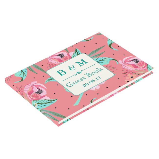 Floral Pattern - Coral Pink Personalized Guestbook