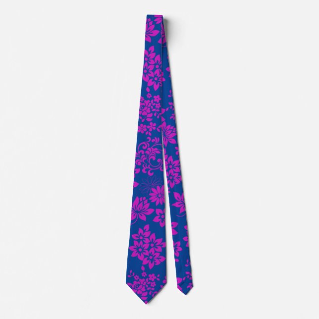 Floral pattern D02.pink.b Blue BG Neck Tie (Front)