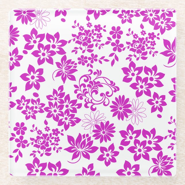 Floral pattern D02.pink.b Glass Coaster (Front)
