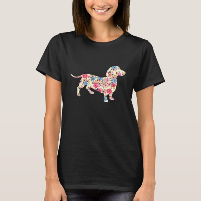 Floral Pattern Dachshund T-Shirt (Front)