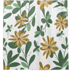 Floral Pattern Design 277 Green Orange White Shower Curtain