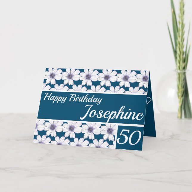 Floral pattern design Blue Birthday Card (Front)