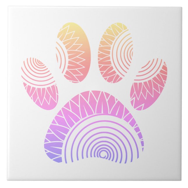 Floral Pattern Dog Paw Print  Ceramic Tile (Front)