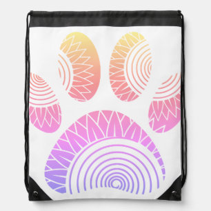 Floral Pattern Dog Paw Print Drawstring Bag