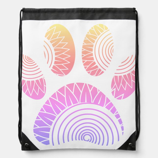 Floral Pattern Dog Paw Print Drawstring Bag (Front)
