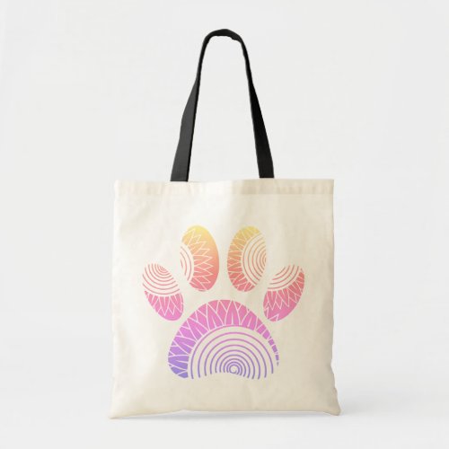 Floral Pattern Dog Paw Print Tote Bag