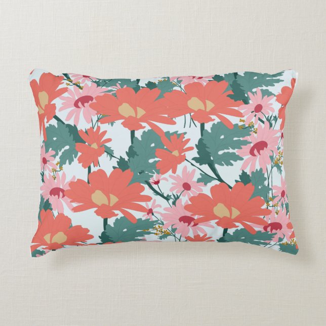 Floral Pattern Drawing Elegant Colorful Flowers Accent Pillow (Front)