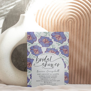 Floral Pattern Dusty Blue & Burgundy Bridal Shower Invitation