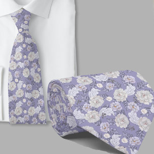 Floral Pattern Dusty Blue Flowers Necktie
