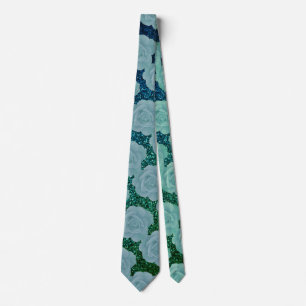 Floral Pattern Dusty Blue Green Glitter Gift Favor Neck Tie