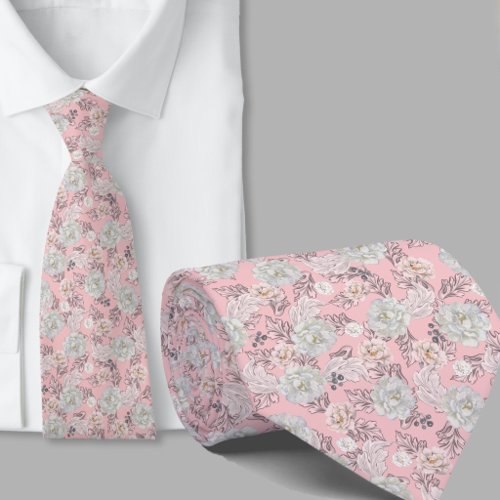 Floral Pattern Dusty Pink Flowers Necktie