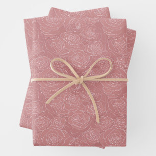 Floral Pattern Dusty Roses Wrapping Paper Sheets
