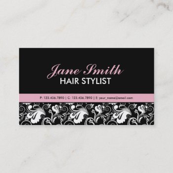 Floral Pattern Elegant Stylist Salon Hairdresser Business Card by Lamborati at Zazzle
