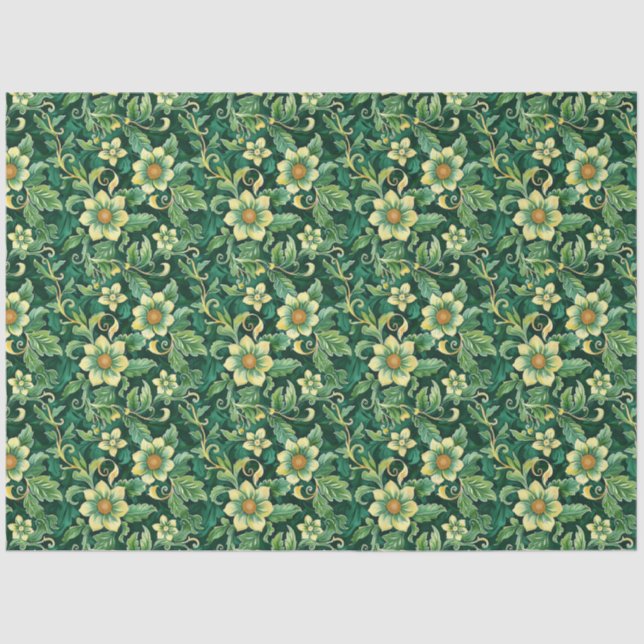 Floral Pattern Emerald Green Vines Decoupage Tissue Paper (Front)