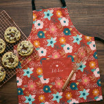 Floral Pattern Faux Stitched Pocket Spoon & Whisk Apron<br><div class="desc">Modern and girly floral pattern faux stitched front pocket apron. Design features a cute floral pattern with a faux front stitched pocket. A whisk and heart spoon are popping out from the faux front pocket. On the front of the pocket replace with your name "Kitchen" which is designed in a...</div>