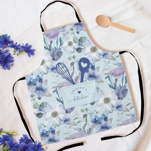 Floral Pattern Faux Stitched Pocket Spoon  Whisk Apron