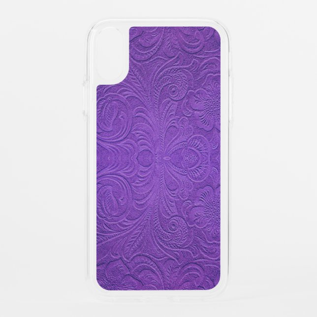 Floral pattern faux suede leather texture uncommon iPhone case (Back)