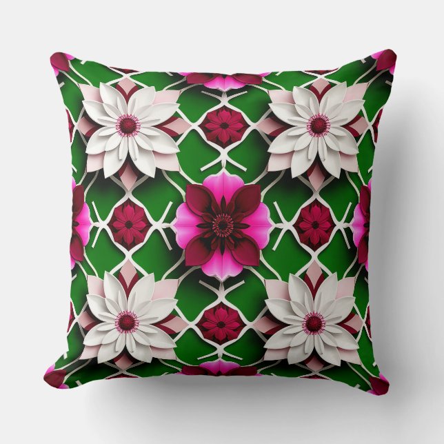 Floral Pattern Featuring Colorful Flowers Throw Pillow (Front)