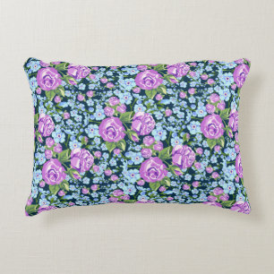 Floral Pattern Flowers in Full Bloom Blue Purple   Accent Pillow