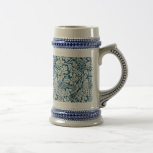 Floral Pattern Flowers Leaves Birds Blue Beer Stein