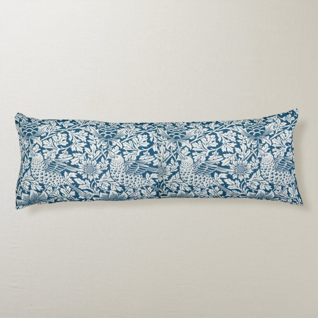 Floral Pattern Flowers Leaves Birds Blue Body Pillow (Back)