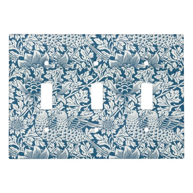 Floral Pattern Flowers Leaves Birds Blue Light Switch Cover (Front)