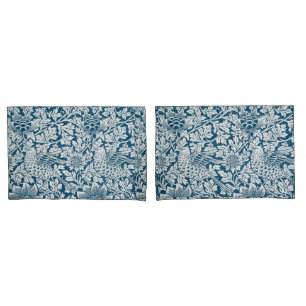 Floral Pattern Flowers Leaves Birds Blue Pillow Case