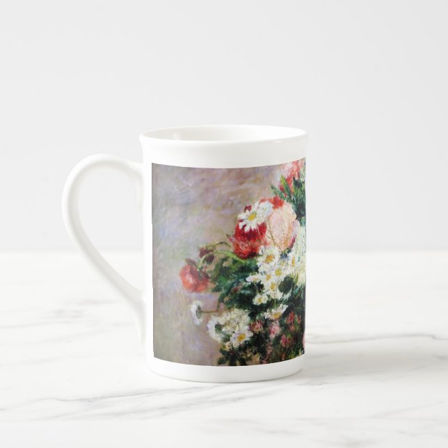 Floral Pattern Flowers Red Pink White Foliage  Bone China Mug (Left)
