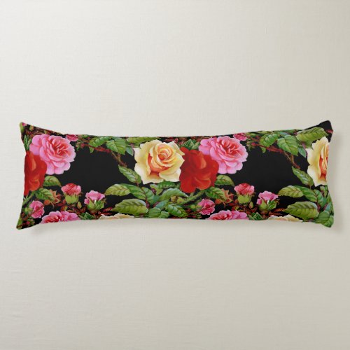 Floral Pattern Flowers Roses Red Pink Yellow Green Body Pillow