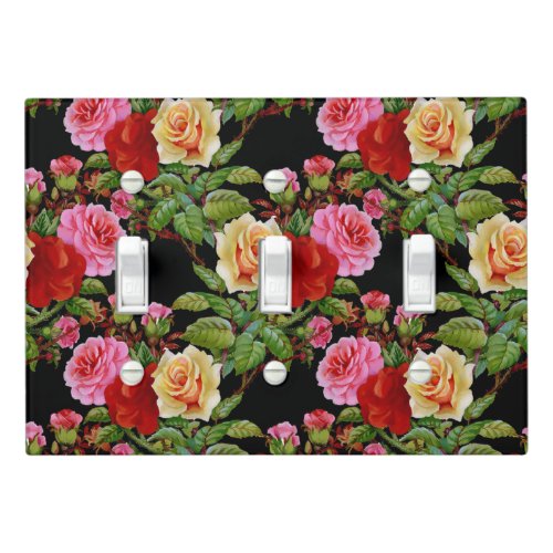 Floral Pattern Flowers Roses Red Pink Yellow Green Light Switch Cover