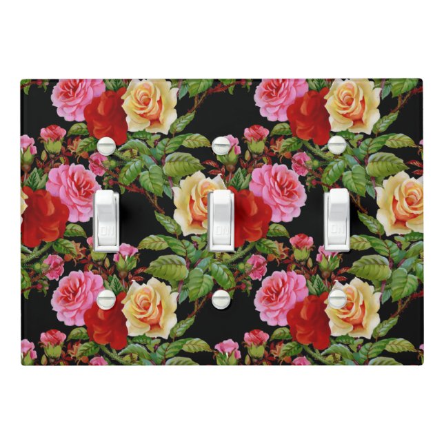 Floral Pattern Flowers Roses Red Pink Yellow Green Light Switch Cover (In Situ)