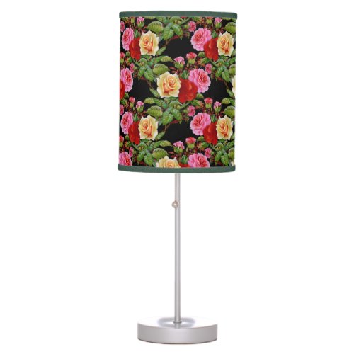 Floral Pattern Flowers Roses Red Pink Yellow Green Table Lamp