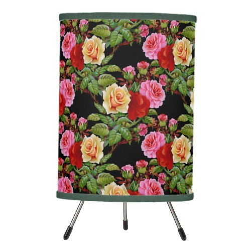 Floral Pattern Flowers Roses Red Pink Yellow Green Tripod Lamp