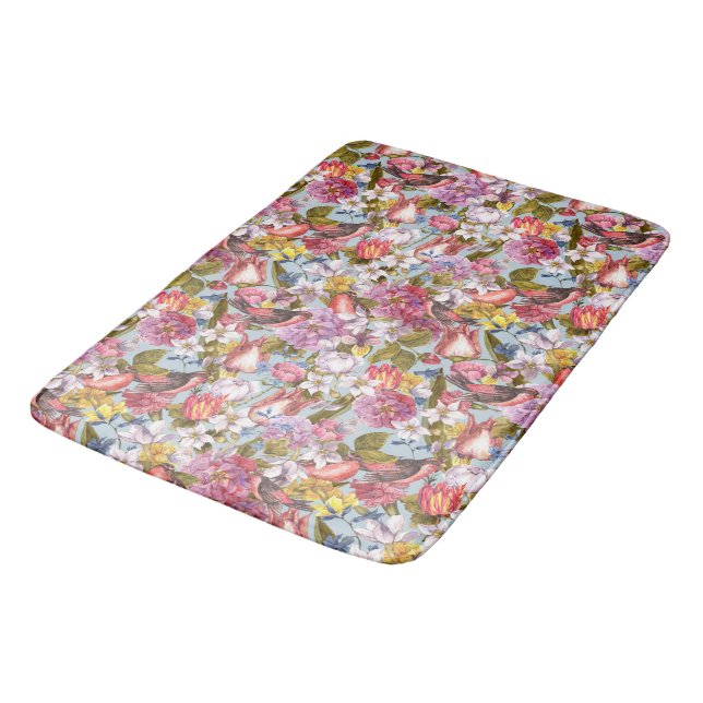 Floral Pattern Foliage Birds Butterflies Peony   Bath Mat (Angled)